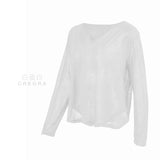 Slub yarn plant fiber yoga long-sleeved V-neck hazy loungewear sports long-sleeved loose yoga clothes top