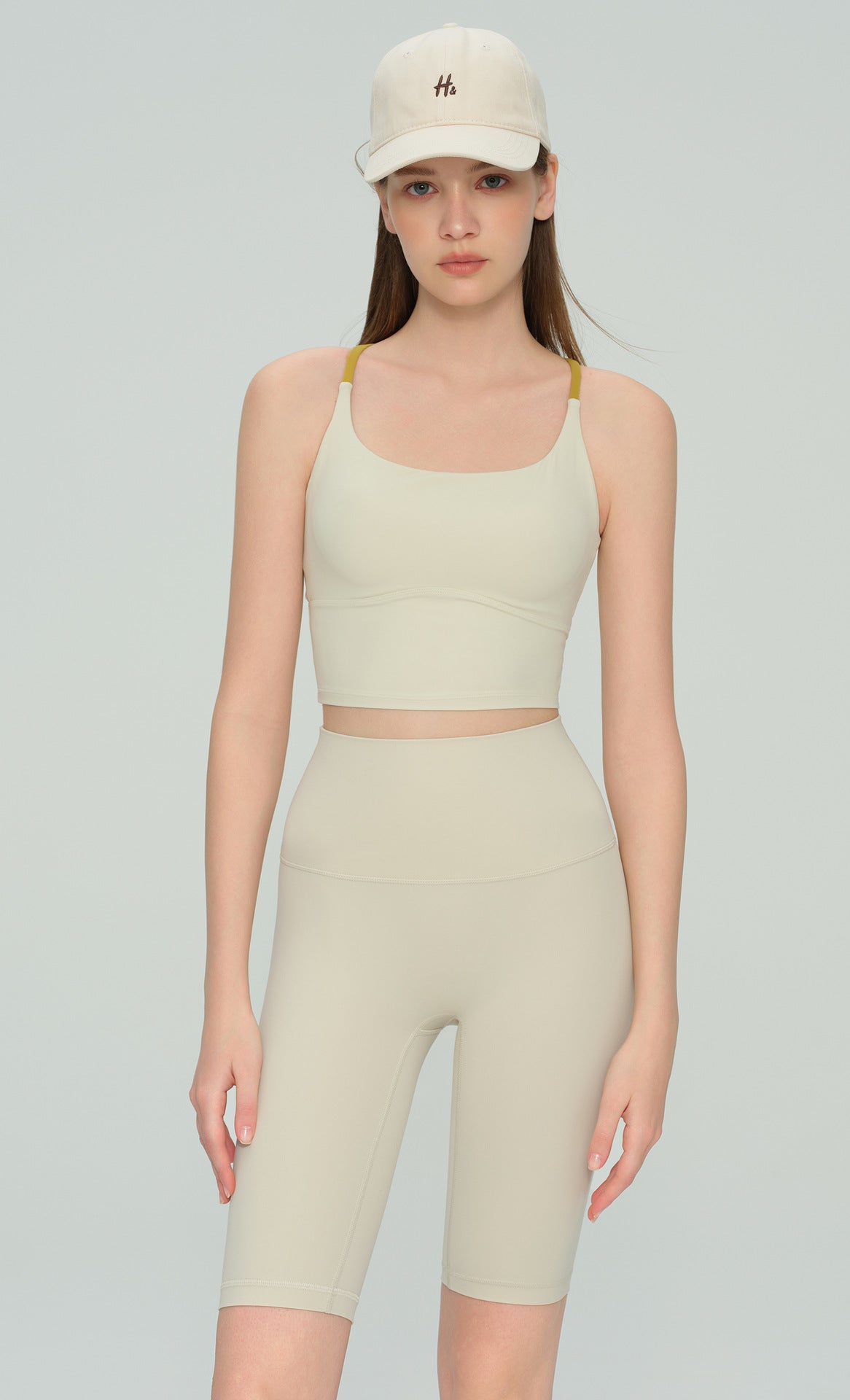 Colorblock Cross-Back Yoga Bra - Tender green + tide blue - product view 7 - Lepeins