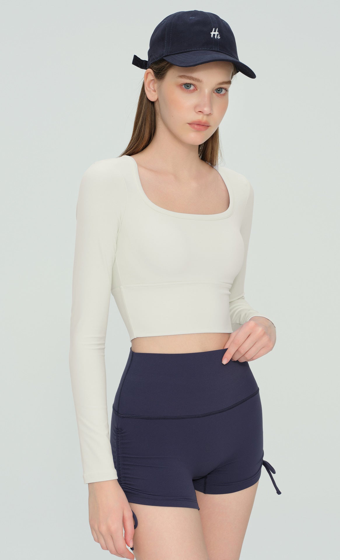 U-Neck Long-Sleeve Padded Yoga Top - Grape thistle purple - product view 5 - Lepeins