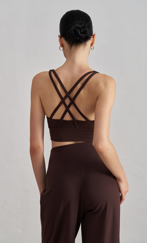 Cross-Back Padded Yoga Bra front view - women's yoga activewear by Lepeins