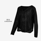 Slub yarn plant fiber yoga long-sleeved V-neck hazy loungewear sports long-sleeved loose yoga clothes top