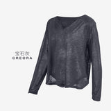 Slub yarn plant fiber yoga long-sleeved V-neck hazy loungewear sports long-sleeved loose yoga clothes top