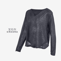 Slub yarn plant fiber yoga long-sleeved V-neck hazy loungewear sports long-sleeved loose yoga clothes top