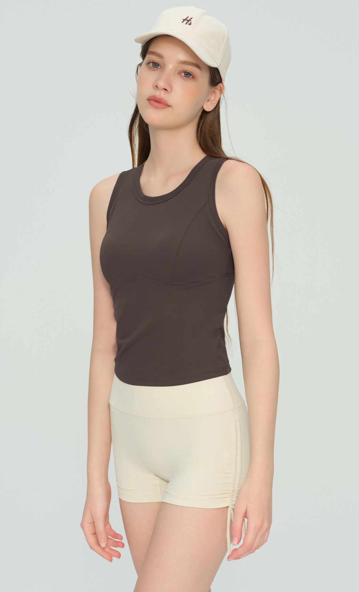 Padded Sleeveless Studio Sports Bra - Tea brown - product view 5 - Lepeins