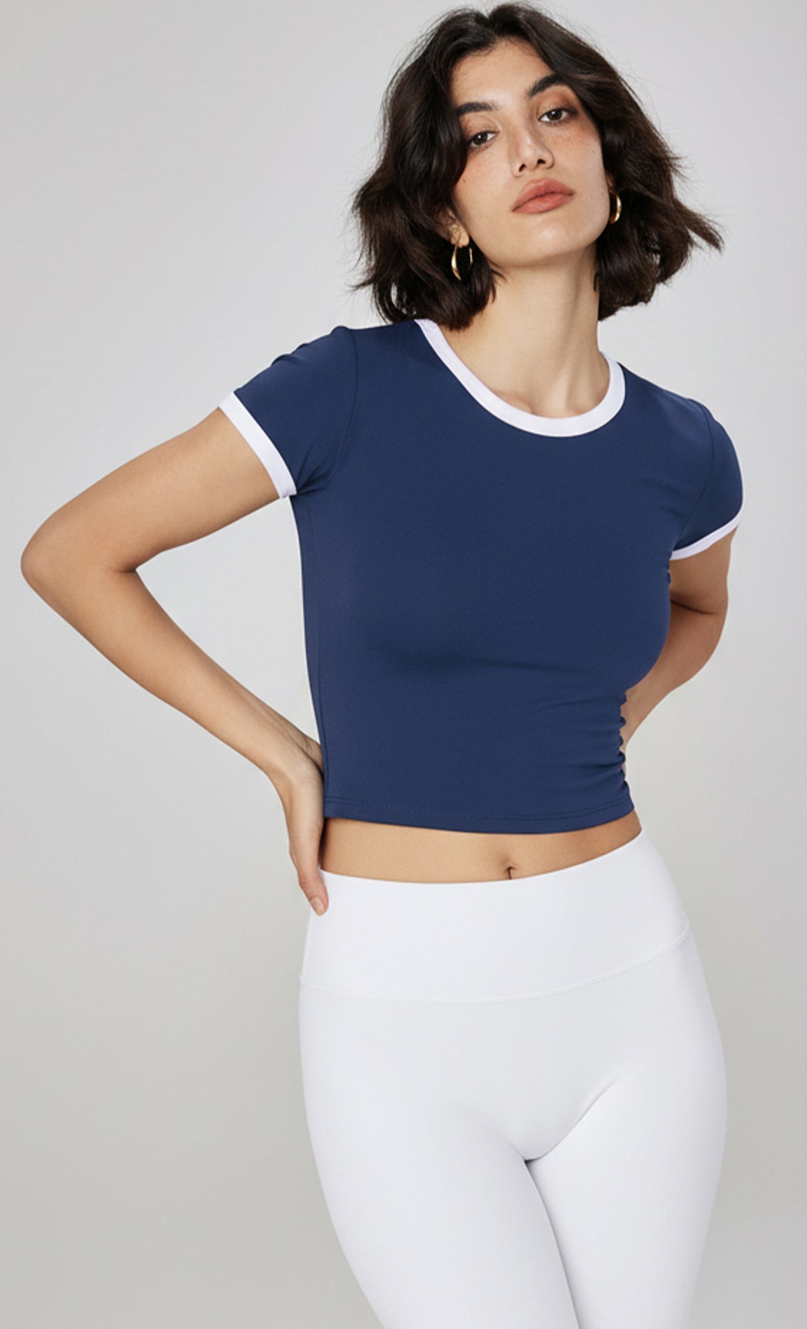 Colorblock V-Neck Yoga Tee studio styling - women's yoga activewear by Lepeins