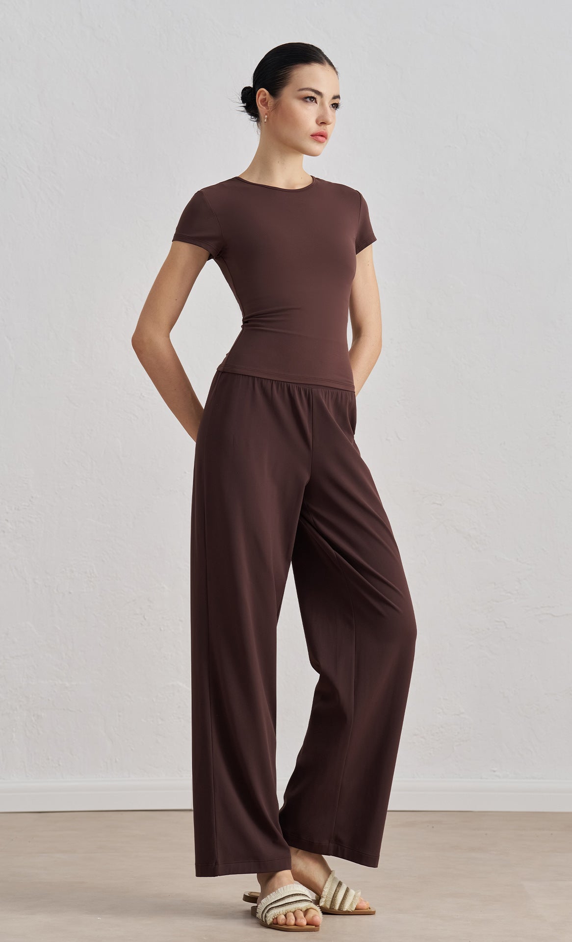 Soft-Fit Short Sleeve Yoga Tee side view - women's yoga activewear by Lepeins