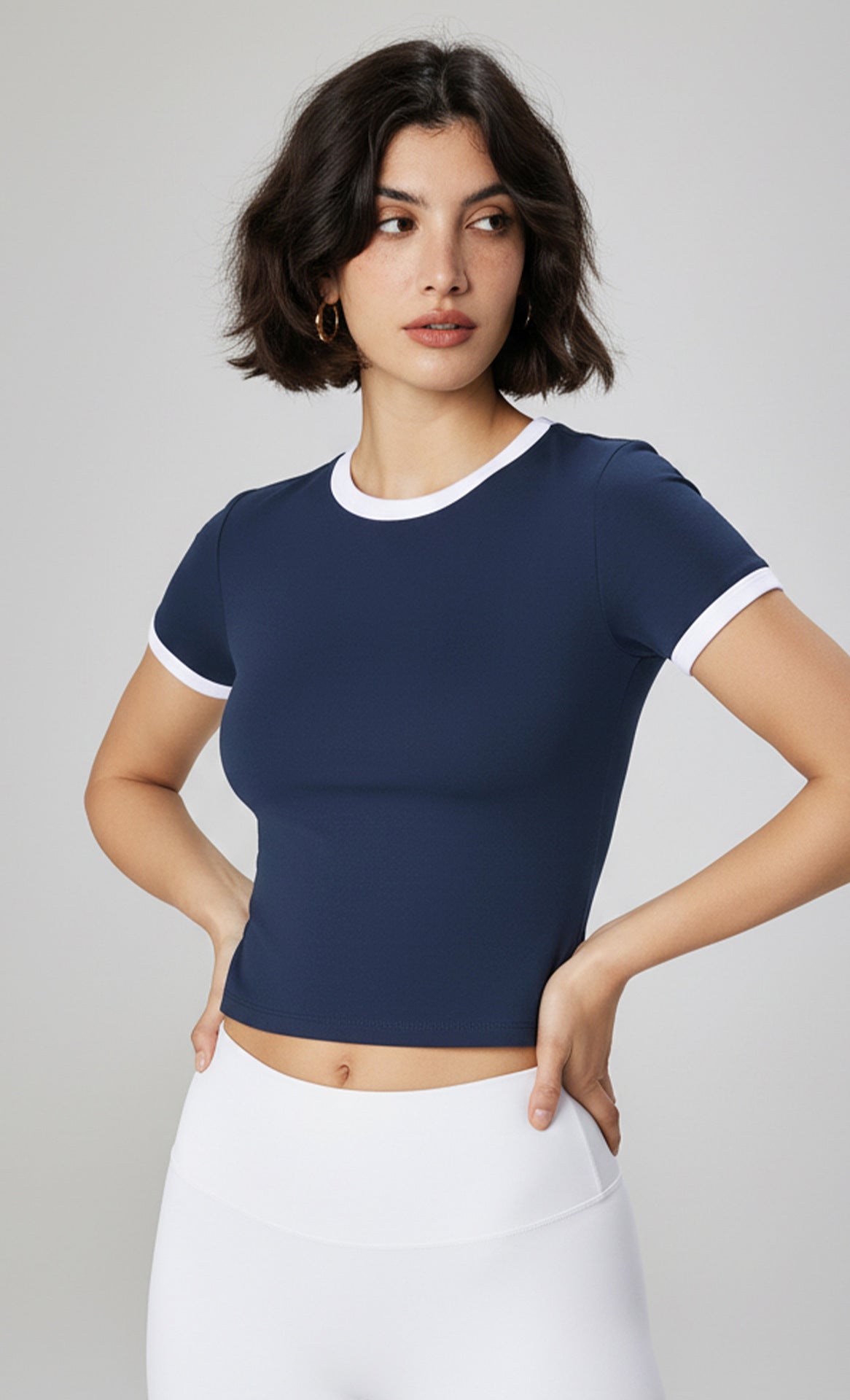 Colorblock V-Neck Yoga Tee side view - women's yoga activewear by Lepeins