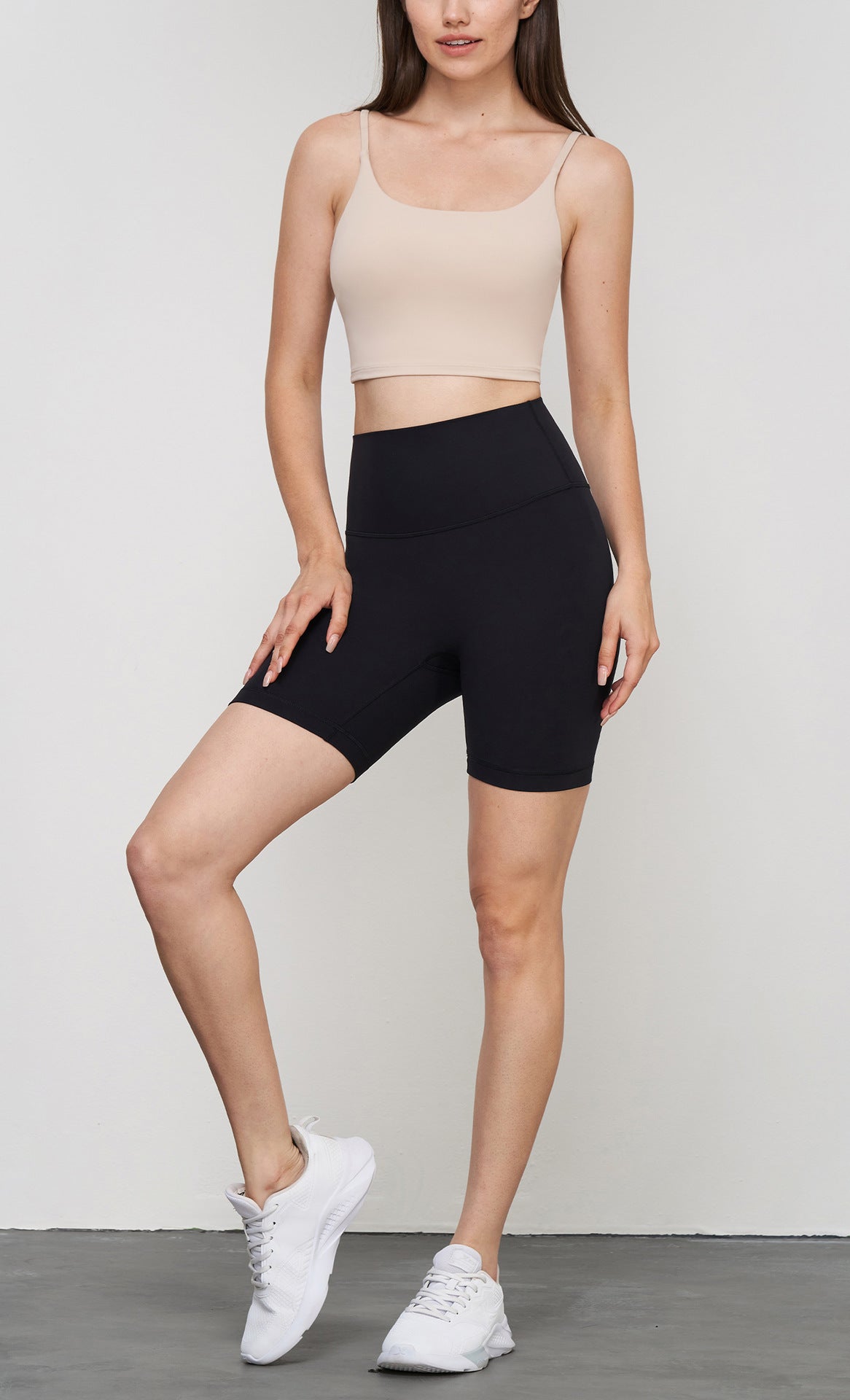 Lycra High-Waist Yoga Shorts - Navy Blue - side view - Lepeins