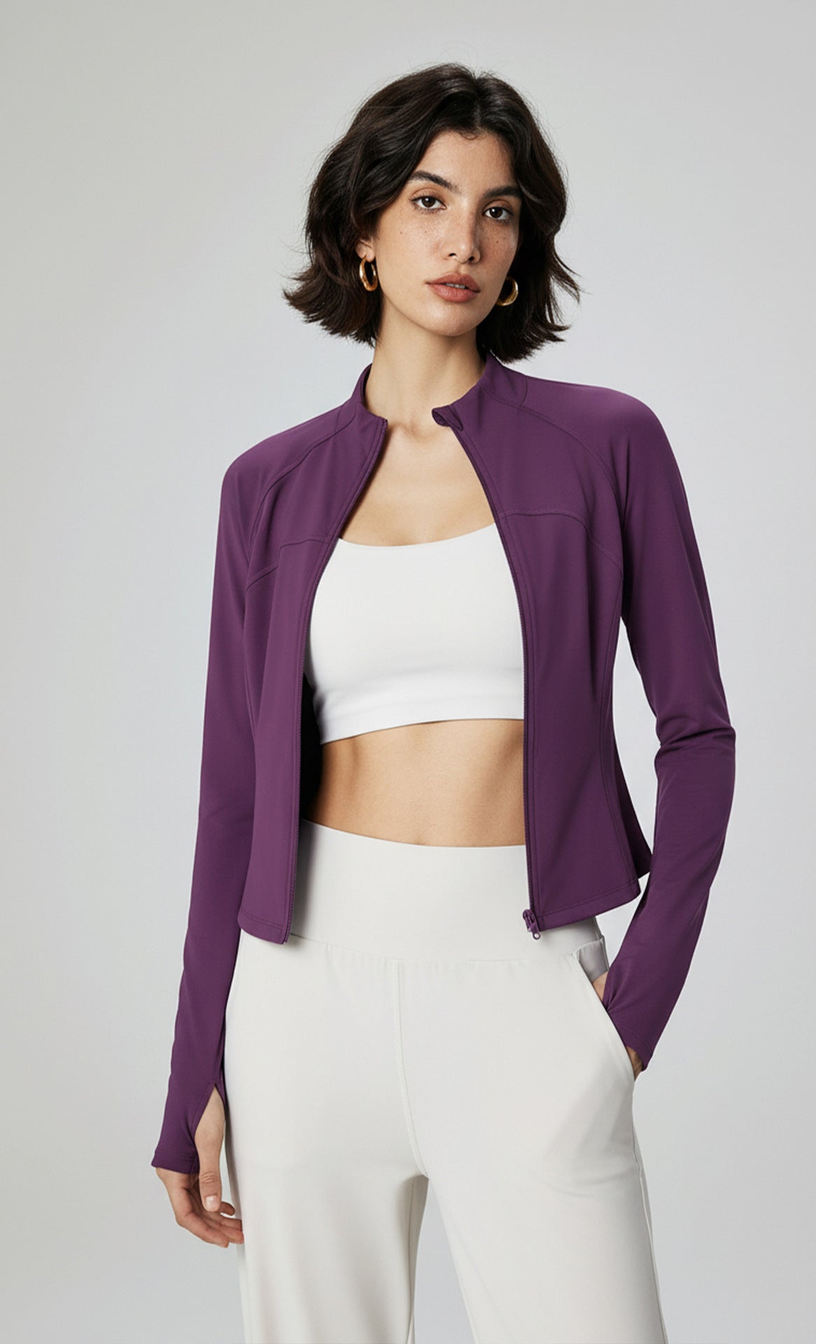 Autumn and winter thickened velvet yoga clothes jacket naked yoga top stand-up collar slim fitness thin sports fitness clothes