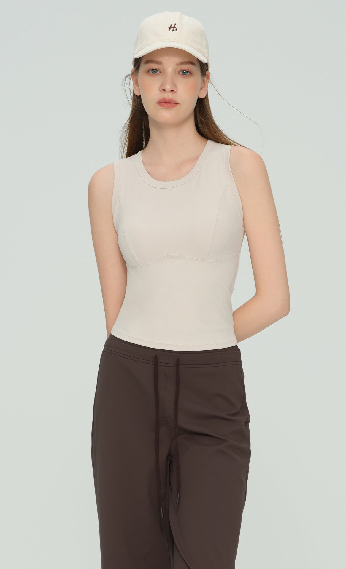 Padded Sleeveless Studio Sports Bra - Tea brown - product view 8 - Lepeins