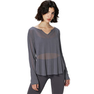 Slub yarn plant fiber yoga long-sleeved V-neck hazy loungewear sports long-sleeved loose yoga clothes top