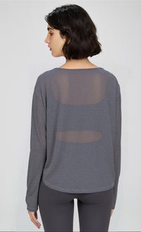 Slub yarn plant fiber yoga long-sleeved V-neck hazy loungewear sports long-sleeved loose yoga clothes top