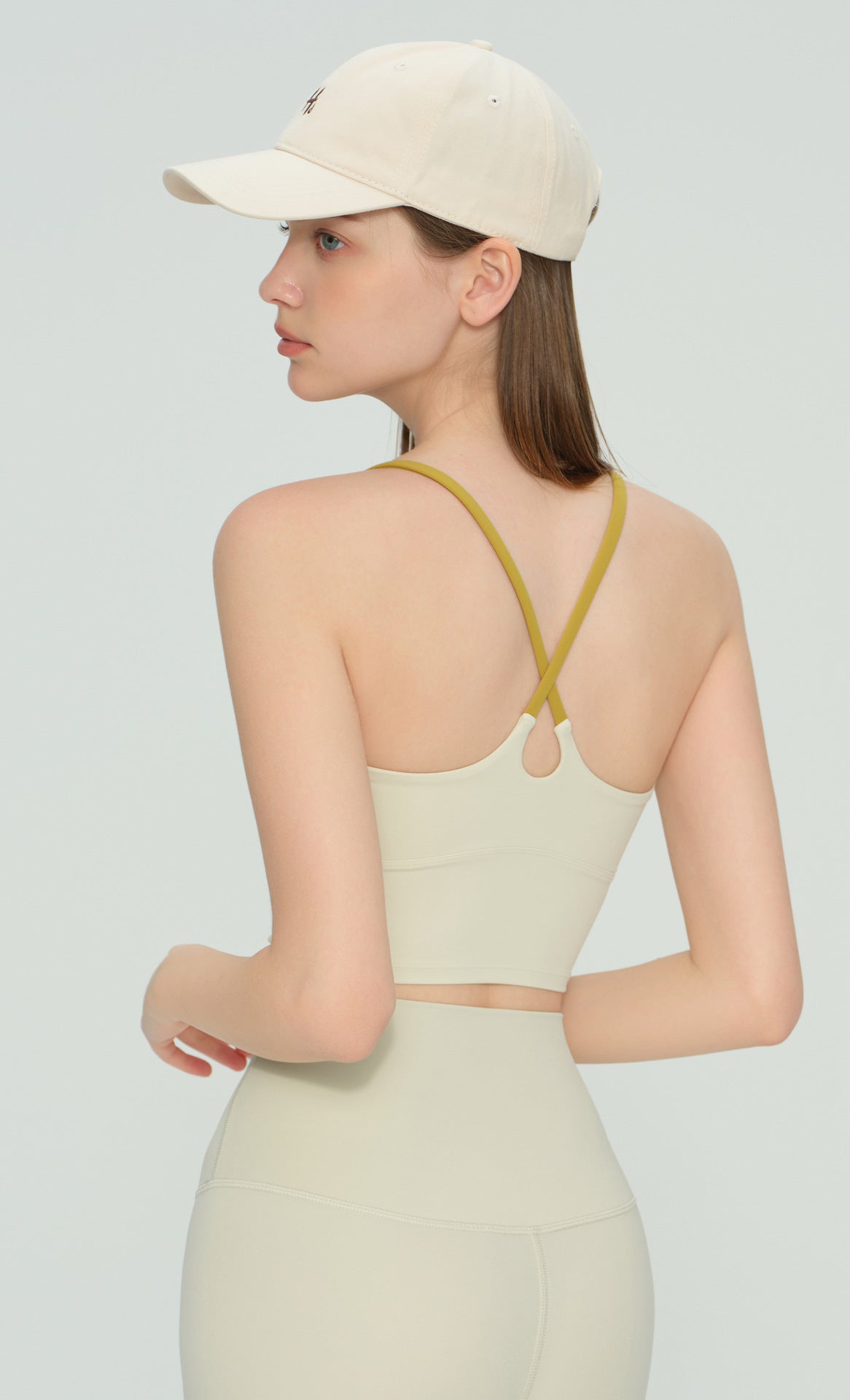 Colorblock Cross-Back Yoga Bra - Tender green + tide blue - product view 8 - Lepeins