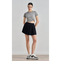 Summer elastic high waist slim yoga skirt lined with anti-light belt pocket tennis skirt casual outer pleated skirt