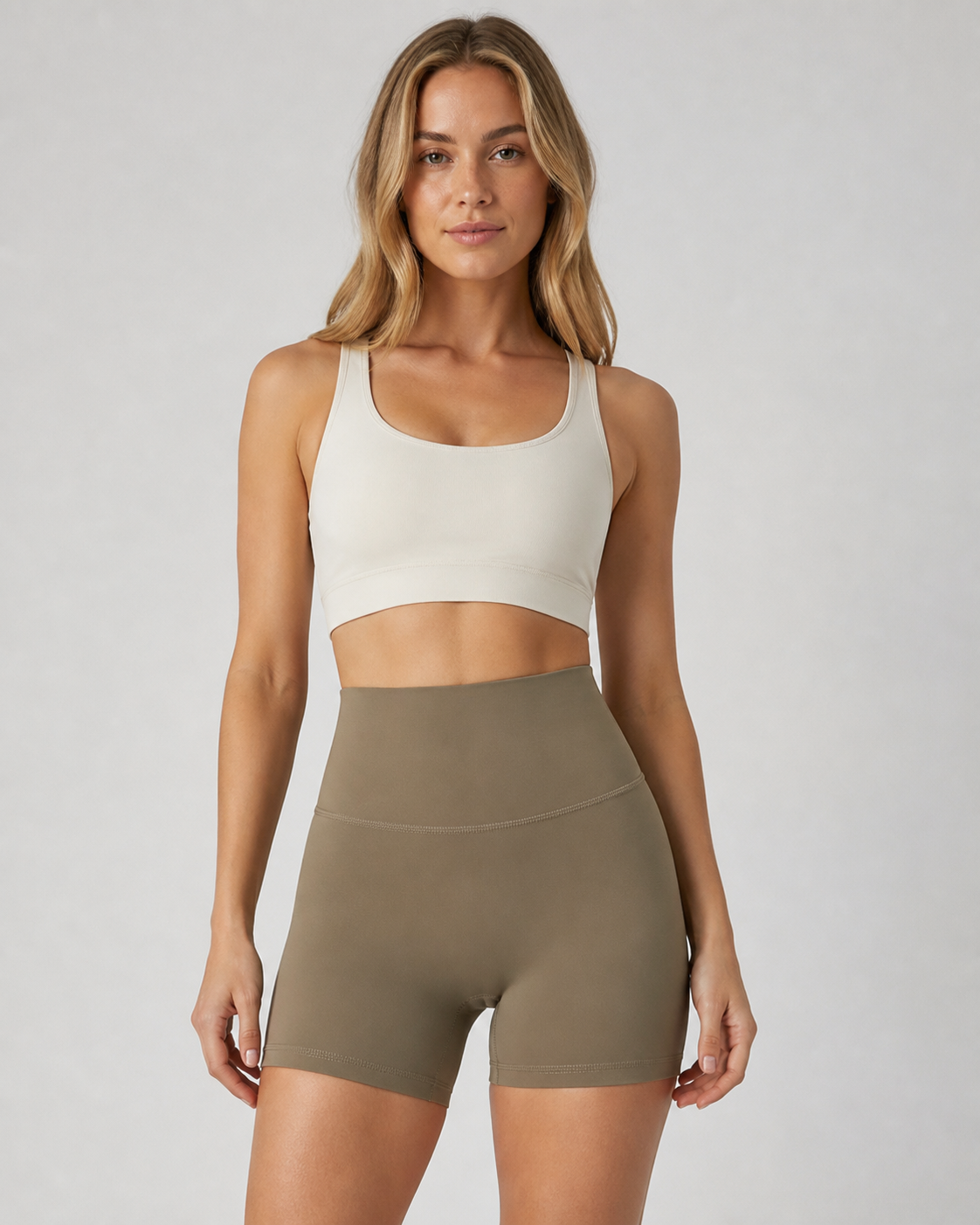 Color attribute image | NULS Seamless Front High-Waisted Yoga Shorts | Khaki