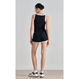 Spring and summer thin high-waisted retro color matching sports shorts women's elastic waist hem split-ended yoga three-point pants