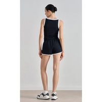 Spring and summer thin high-waisted retro color matching sports shorts women's elastic waist hem split-ended yoga three-point pants