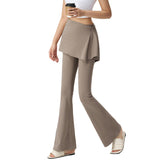 2-in-1 Skirted Yoga Pants for Women - High-Waist Flared Leggings with Skirt Overlay