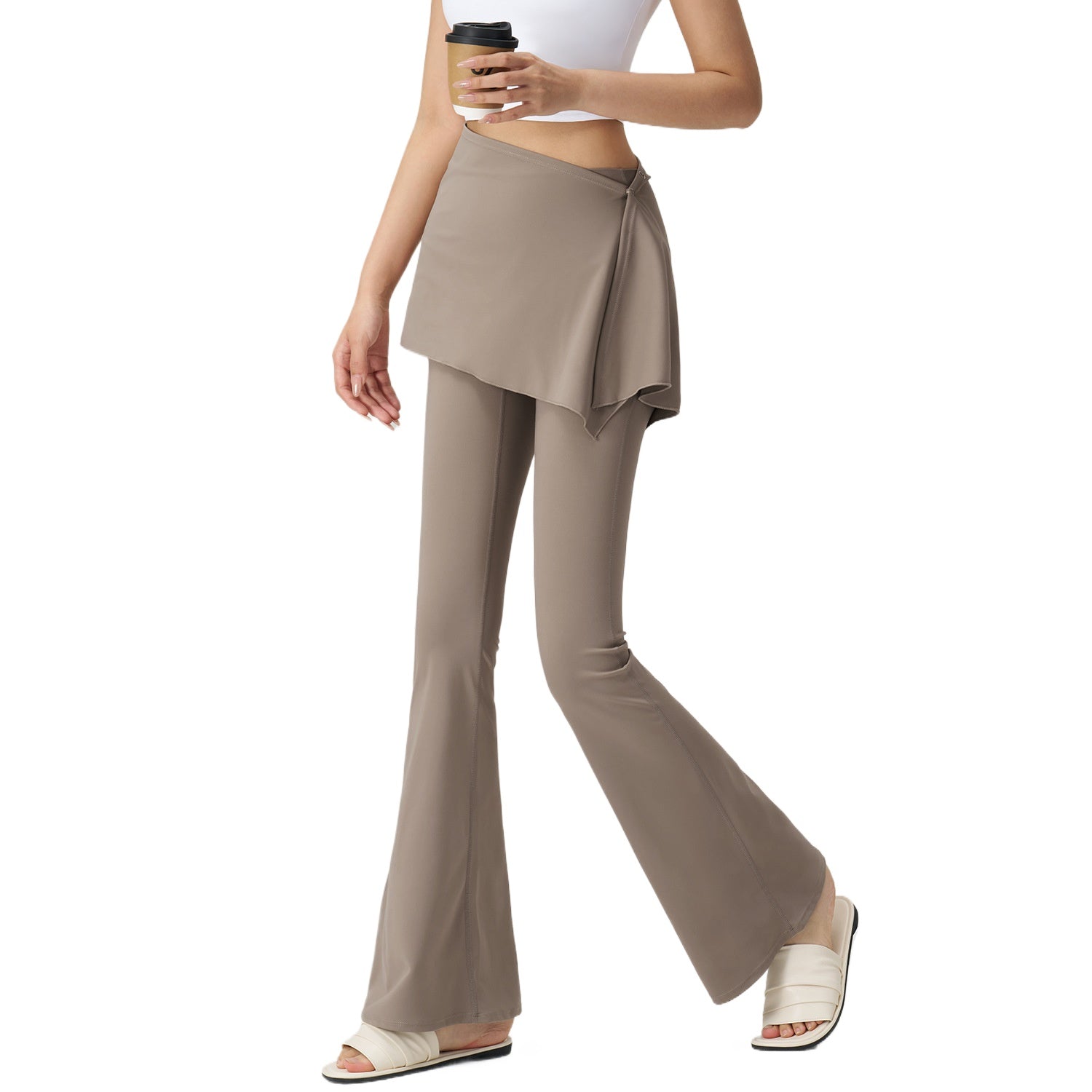 2-in-1 Skirted Yoga Pants for Women - High-Waist Flared Leggings with Skirt Overlay