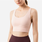 Cross-Back Yoga Bra for Women - Gathering Sports Bra with Removable Pads
