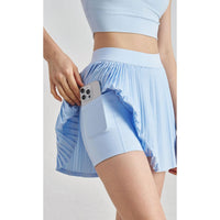 Summer elastic high waist slim yoga skirt lined with anti-light belt pocket tennis skirt casual outer pleated skirt