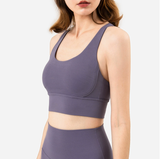 Cross-Back Yoga Bra for Women - Gathering Sports Bra with Removable Pads