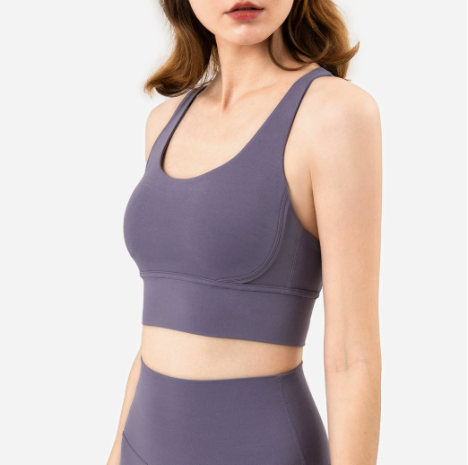 Cross-Back Padded Yoga Bra movement view - women's yoga activewear by Lepeins