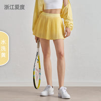 Summer elastic high waist slim yoga skirt lined with anti-light belt pocket tennis skirt casual outer pleated skirt